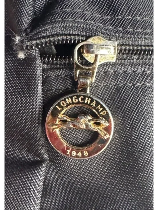 Longchamp Le Pliage Mini Backpack Black Canvas Brown Leather Flap - Picture 7 of 15